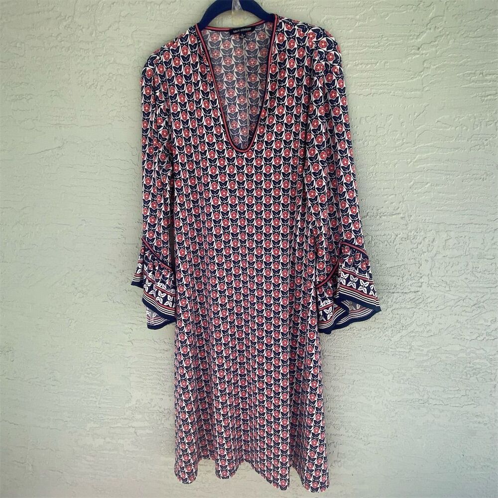 Max Edition Women's A-line Dress L Multicolor Geometric Knee Length